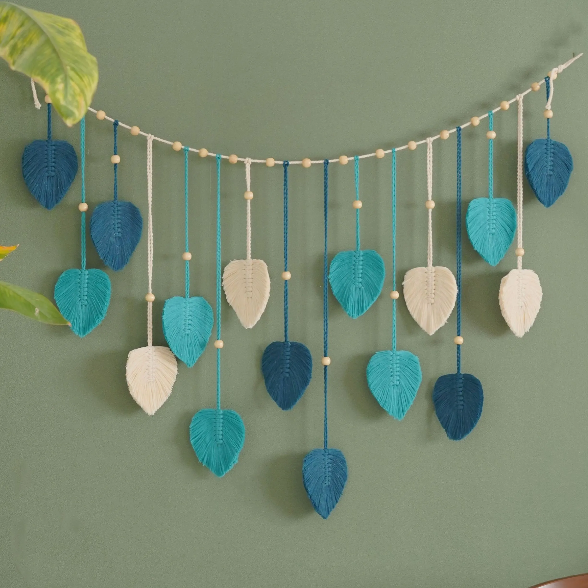 Home Textiles Store - 1 Pc 녹색 잎 화환, 마크라메