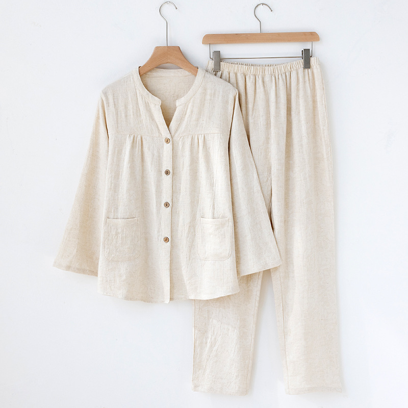 Home Textiles Store - 일본 스타일 여성용 브이넥 파자마 심플