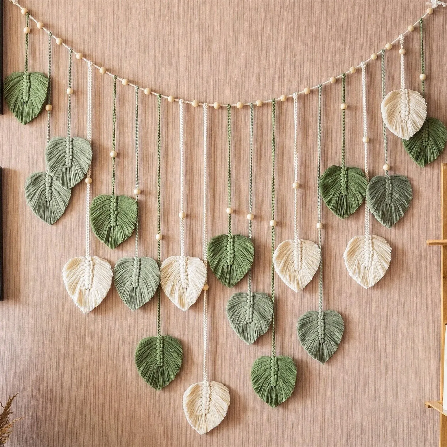 1 Pc 녹색 잎 화환, 마크라메 벽 예술, 침대 위  - Home Textiles Store 리뷰 및 가격
